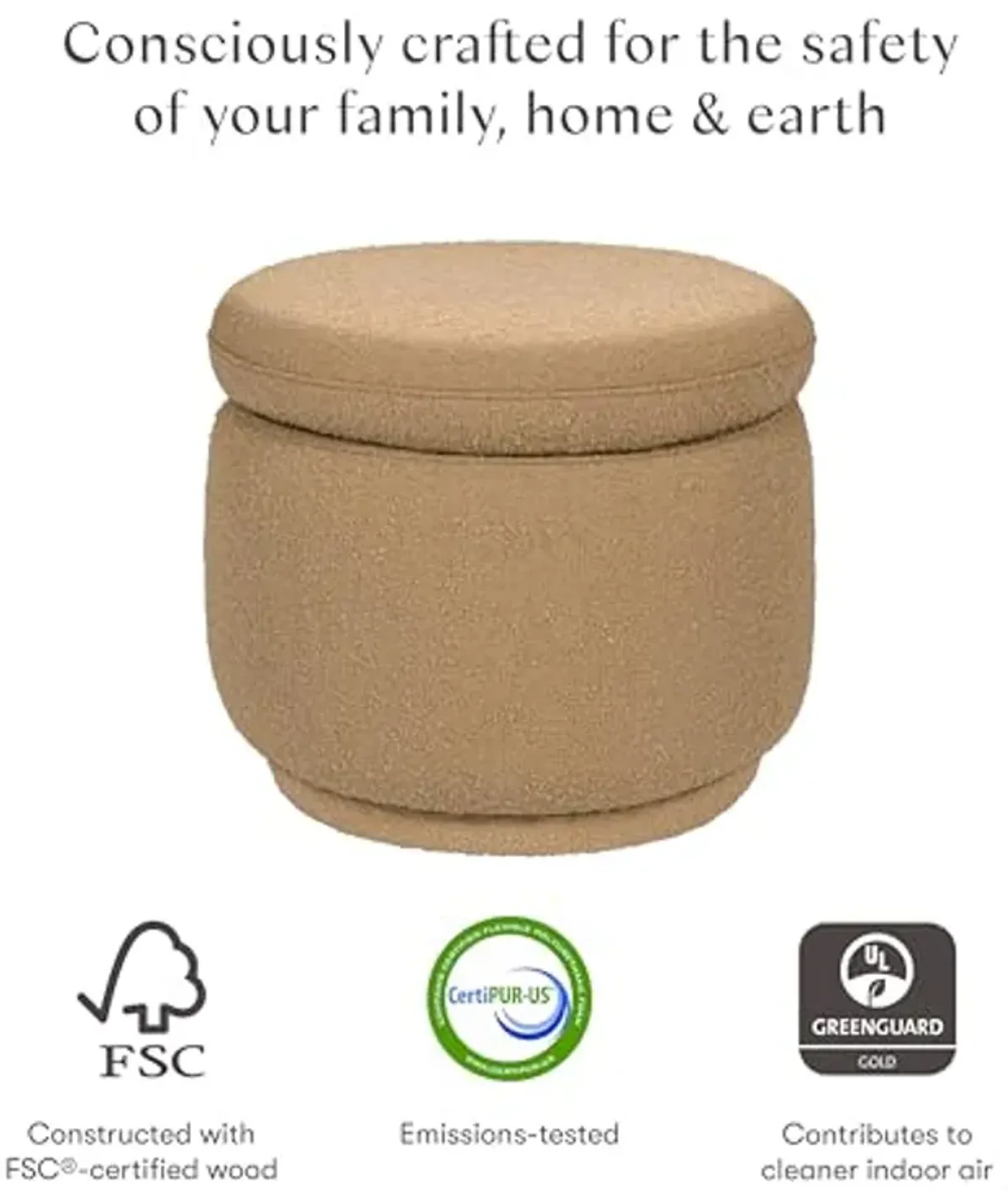 Babyletto Enoki Storage Ottoman in Sand Boucle, Greenguard Gold Certified