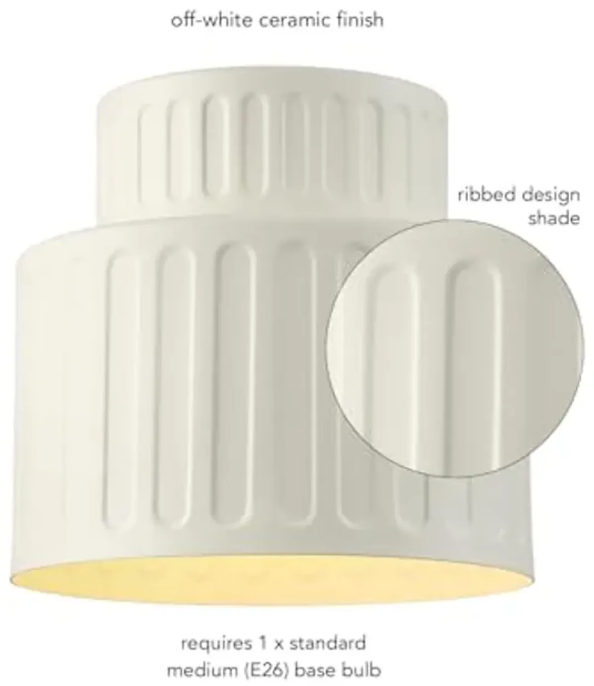 Globe Electric 66000135 1-Light Flush Mount Ceiling Light, Ceramic Effect Shade, Matte Off-White, Ribbed, Home Improvement, Dining Room, Kitchen