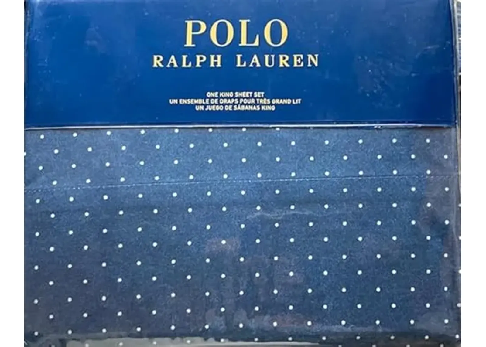 POLO Ralph Lauren Sommerville White dots Navy Blue Ground 100% Thick Crisp Cotton Sheet Set (King (U.S. Standard))