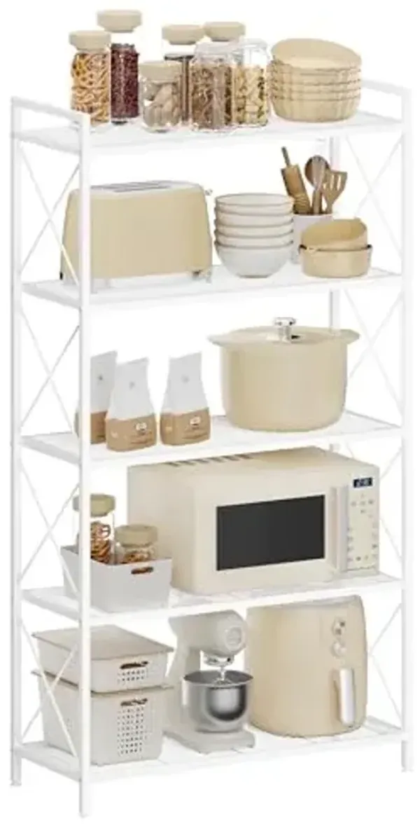 SONGMICS 5-Tier Metal Storage Rack, Shelving Unit with X Side Frames, Dense Mesh, 12.6 x 31.5 x 57.3 Inches, for Entryway, Kitchen, Living Room, Bathroom, Industrial Style, Cloud White UBSC185W01
