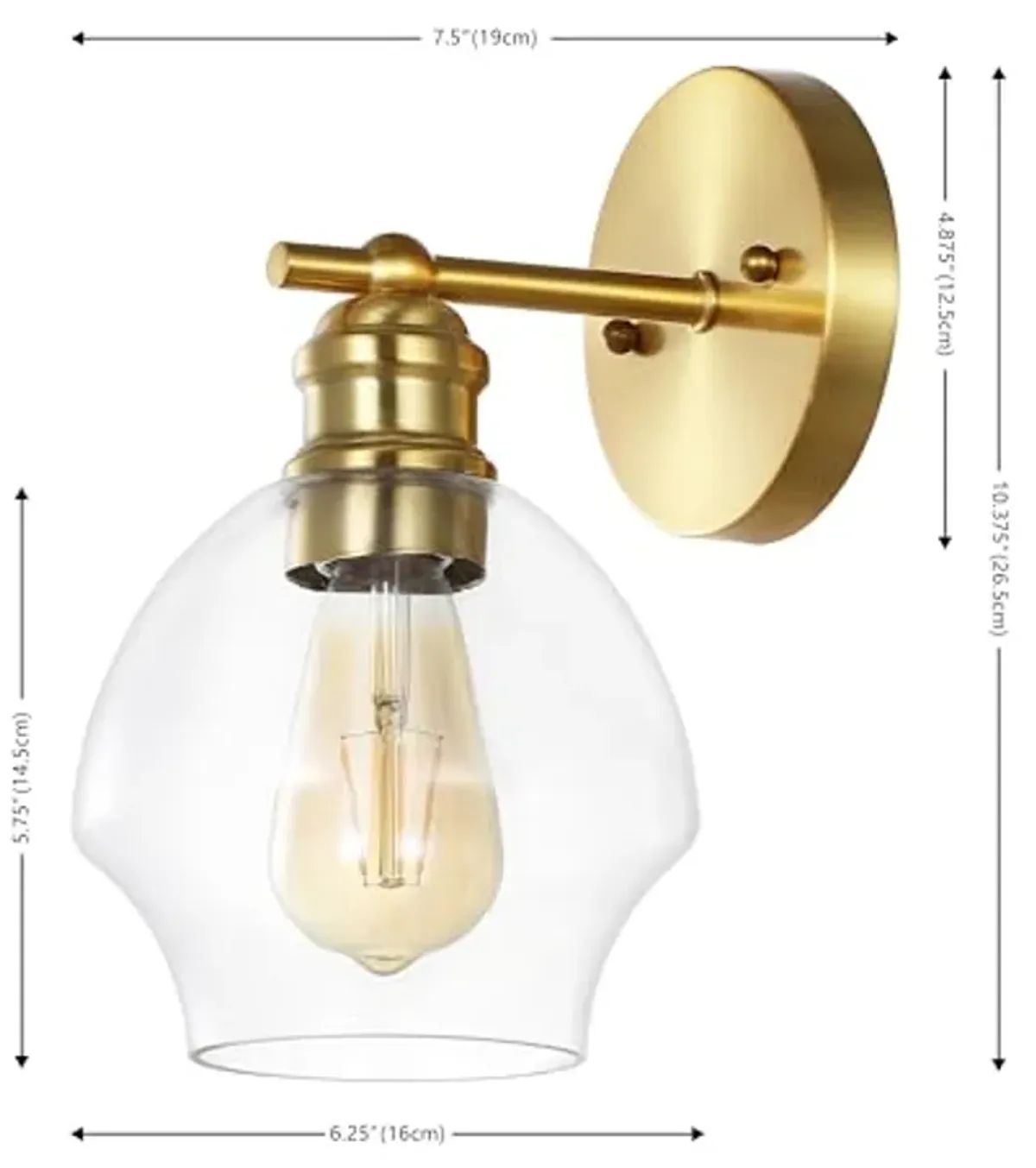 SAFAVIEH Lighting Collection Solynn Gold/Clear Wall Sconce Set of 2 Light Fixture (LED Bulbs Included)