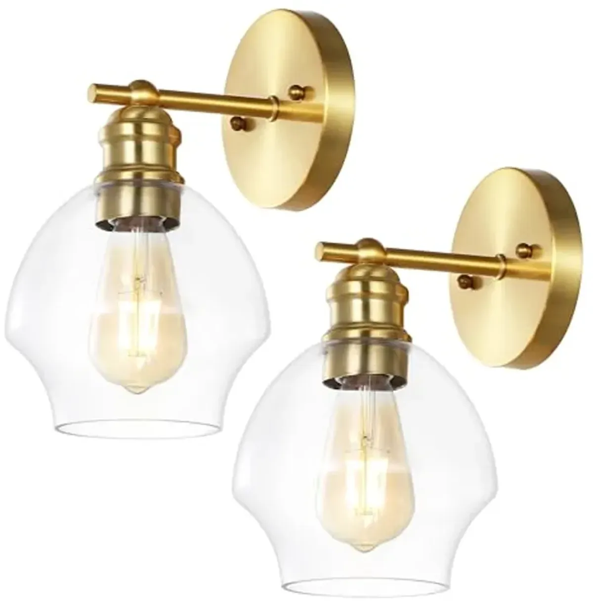 SAFAVIEH Lighting Collection Solynn Gold/Clear Wall Sconce Set of 2 Light Fixture (LED Bulbs Included)