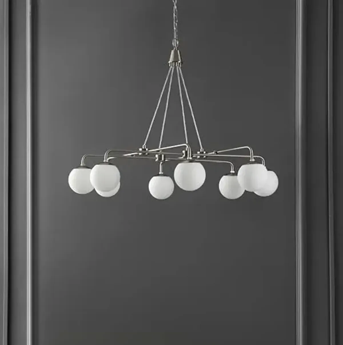 SAFAVIEH Lighting Collection Denneau Brushed Nickel/White 8-Light Hanging Adjustable Chandelier Light Fixture (LED Bulbs Included)