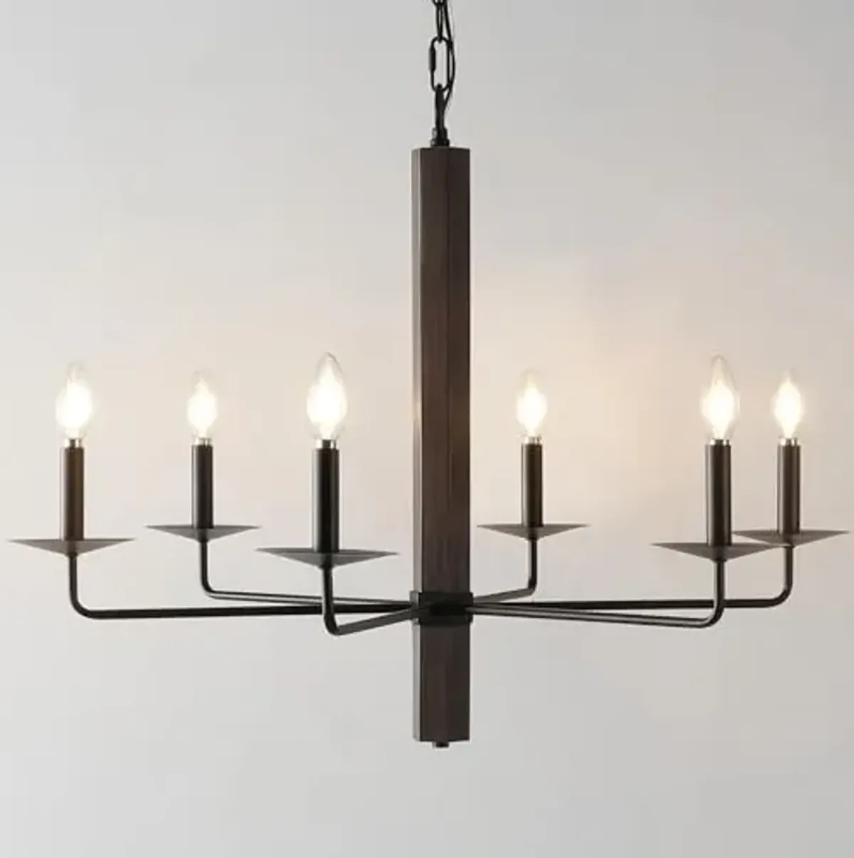 SAFAVIEH Lighting Collection Penbrook Black/Walnut 6-Light Candelabra Hanging Adjustable Chandelier Light Fixture (LED Bulbs Included)