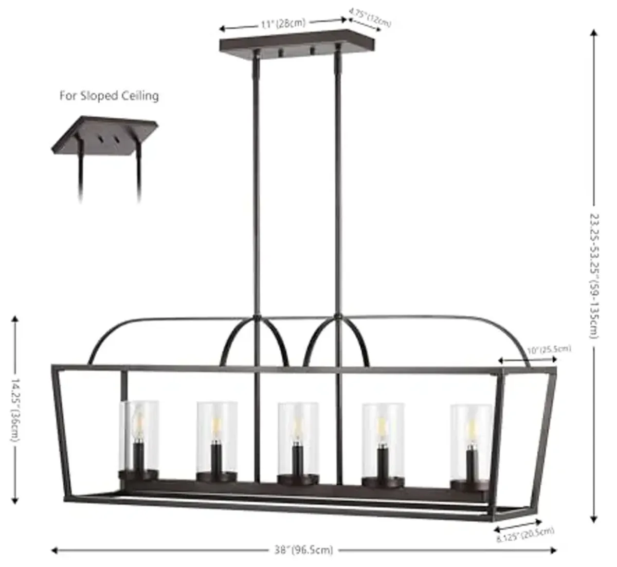 SAFAVIEH Lighting Collection Manning Oil Rubbed Bronze 5-Light Linear Hanging Adjustable Chandelier Light Fixture (LED Bulbs Included)