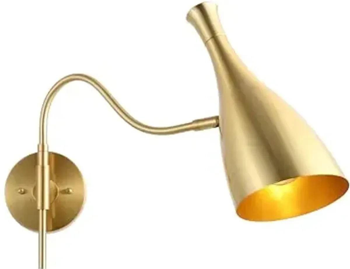 SAFAVIEH Lighting Collection Harlona Brass Wall Sconce Set of 2 Light Fixture (LED Bulbs Included)