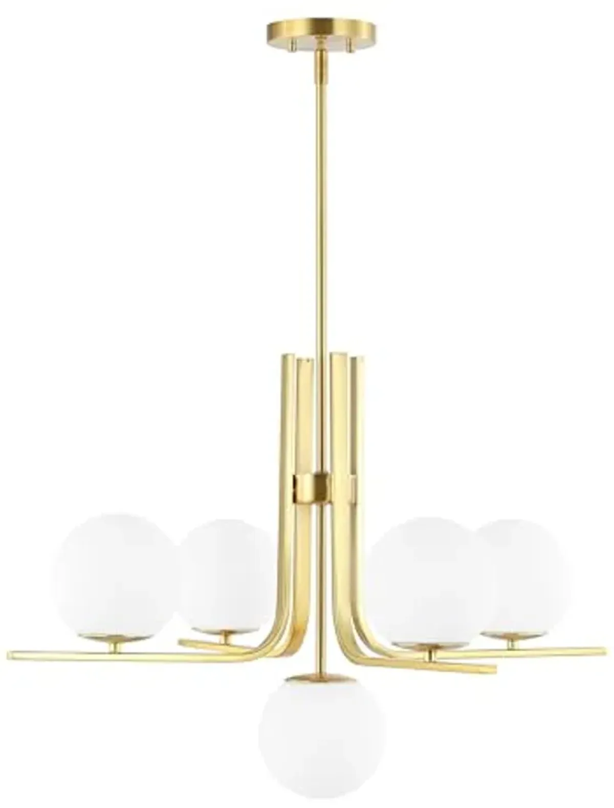 SAFAVIEH Lighting Collection Lenore Brass/White 5-Light Hanging Adjustable Chandelier Light Fixture (LED Bulbs Included)