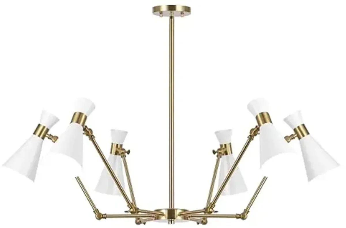 SAFAVIEH Lighting Collection Shiraz Brass/White 6-Light Hanging Adjustable Chandelier Light Fixture (LED Bulbs Included)
