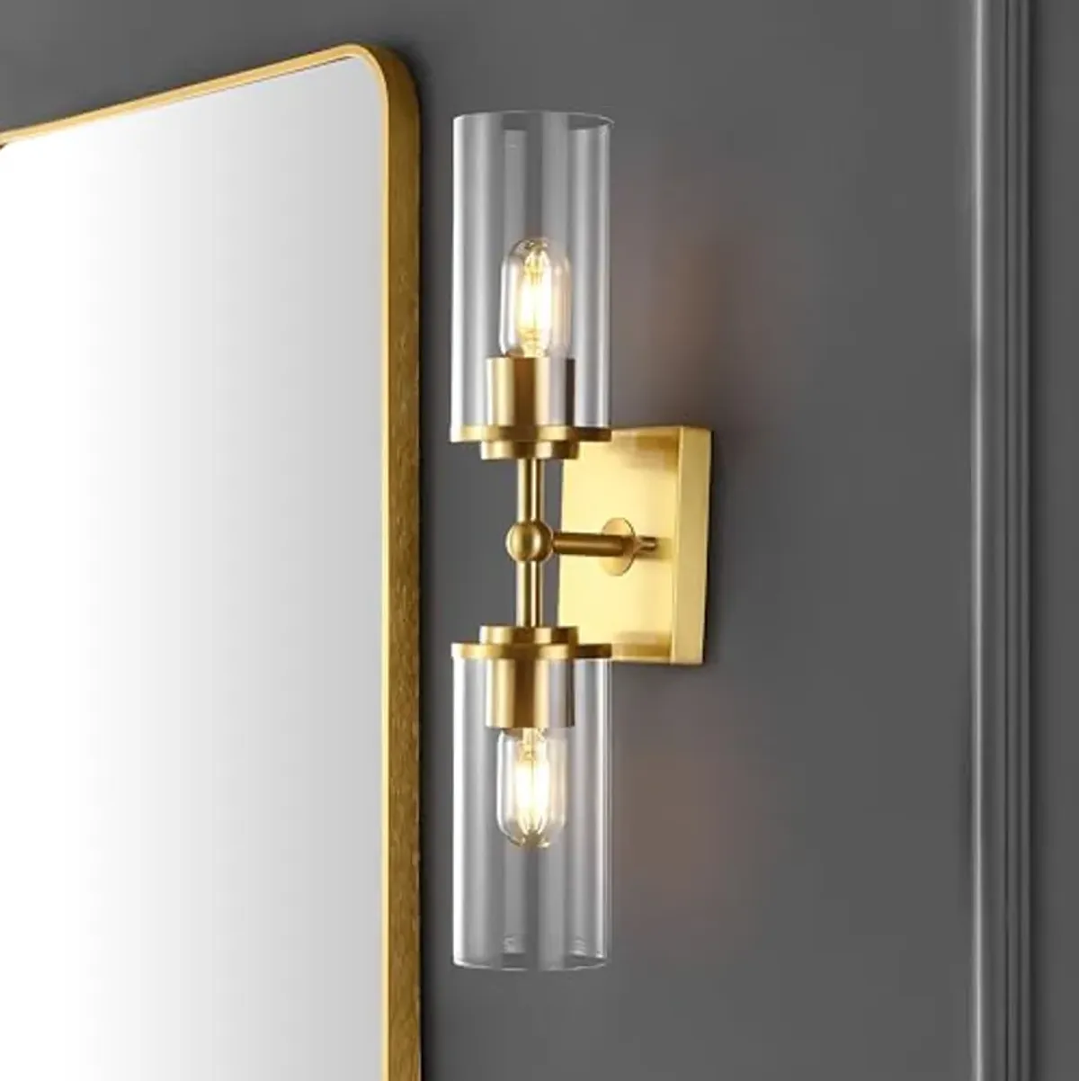 SAFAVIEH Lighting Collection Lolita Brass Gold 2-Light Wall Sconce Light Fixture (LED Bulbs Included)