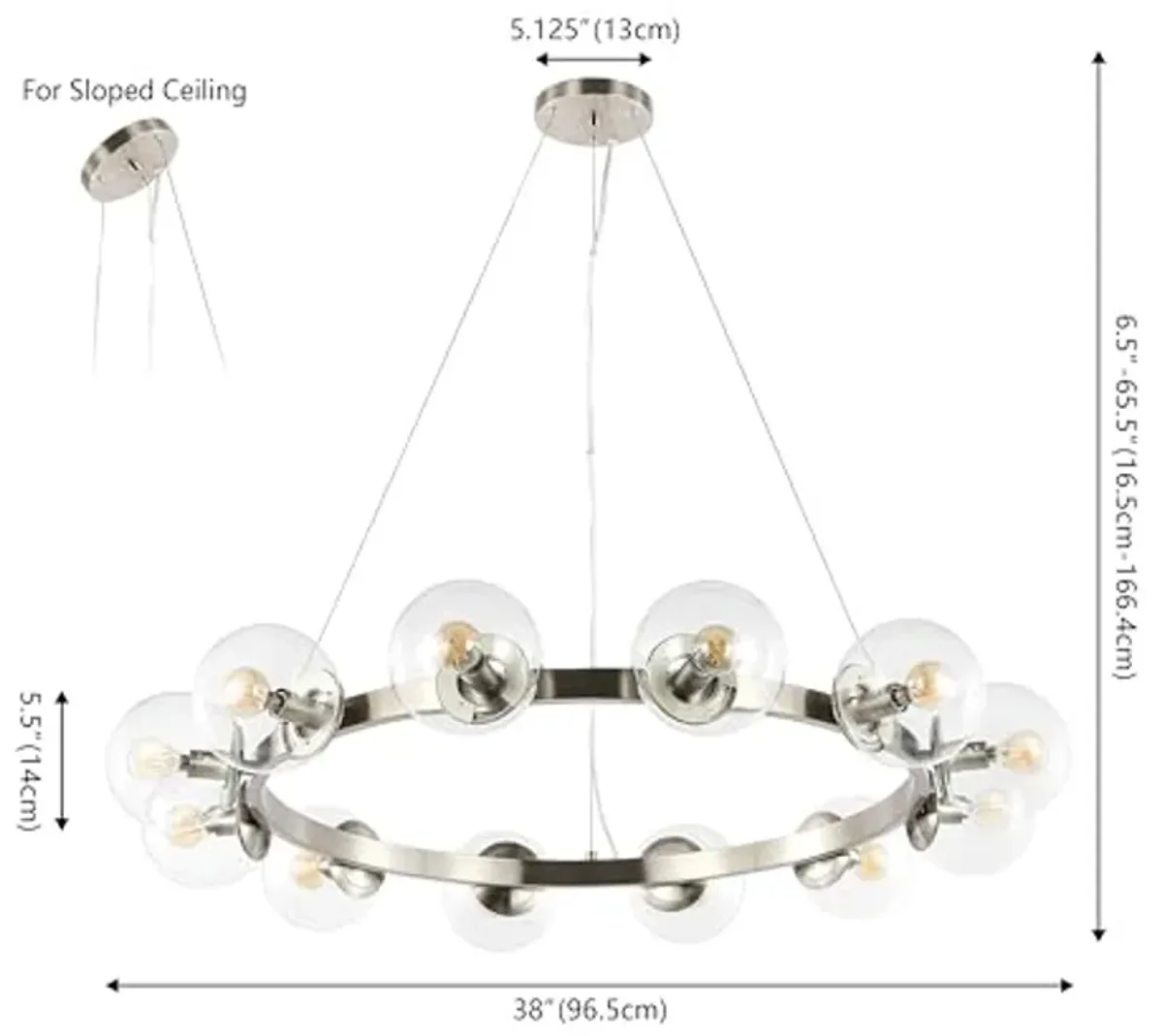 SAFAVIEH Lighting Collection Rylian Nickel 12-Light Round Hanging Adjustable Chandelier Light Fixture (LED Bulbs Included)