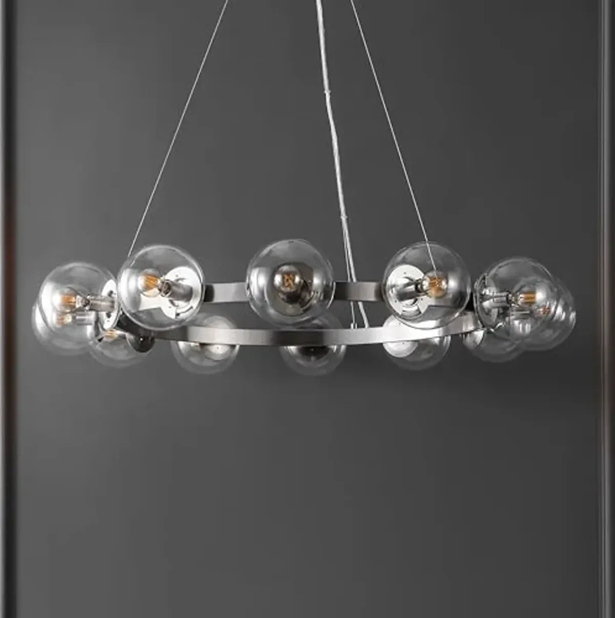 SAFAVIEH Lighting Collection Rylian Nickel 12-Light Round Hanging Adjustable Chandelier Light Fixture (LED Bulbs Included)