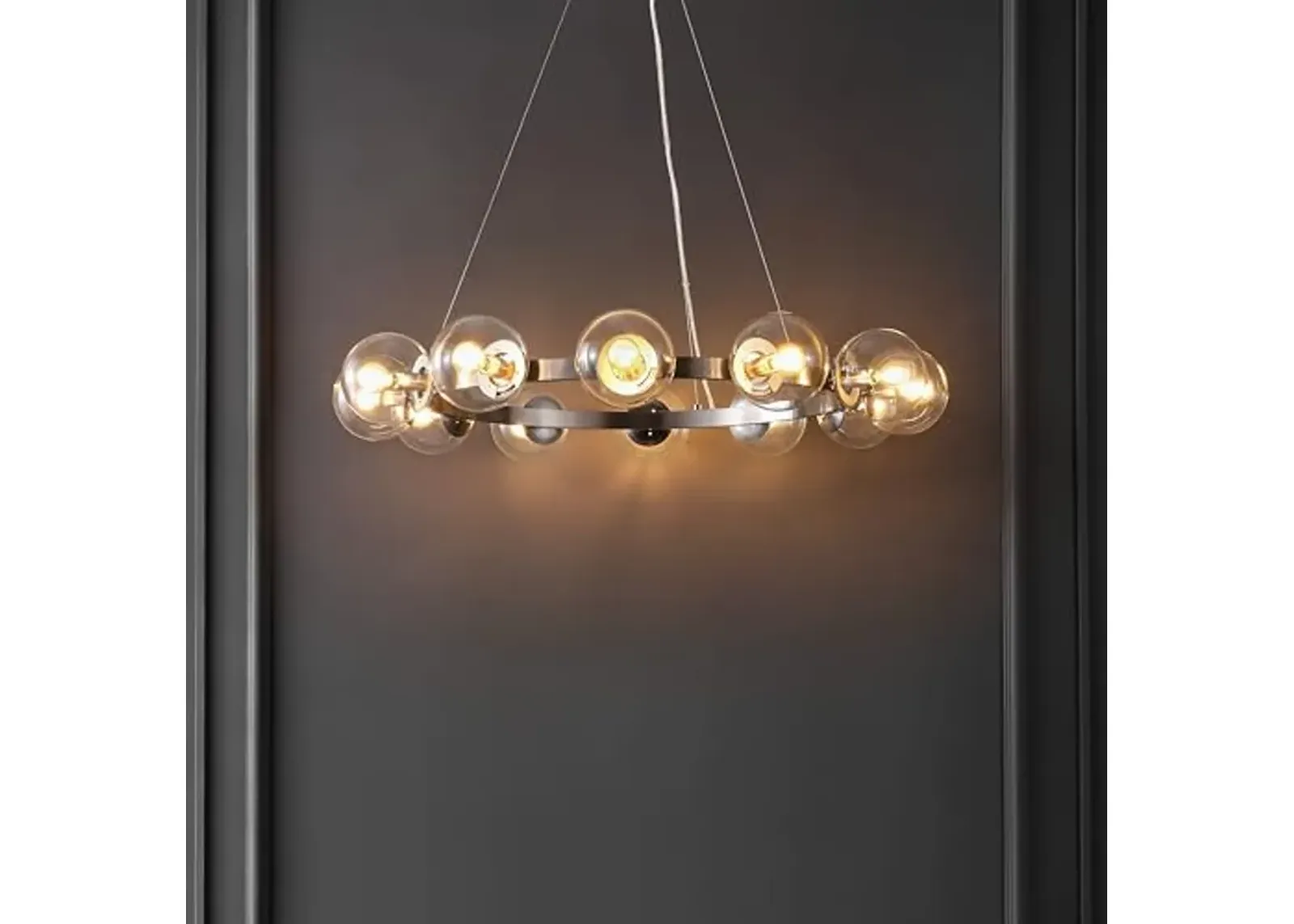 SAFAVIEH Lighting Collection Rylian Nickel 12-Light Round Hanging Adjustable Chandelier Light Fixture (LED Bulbs Included)