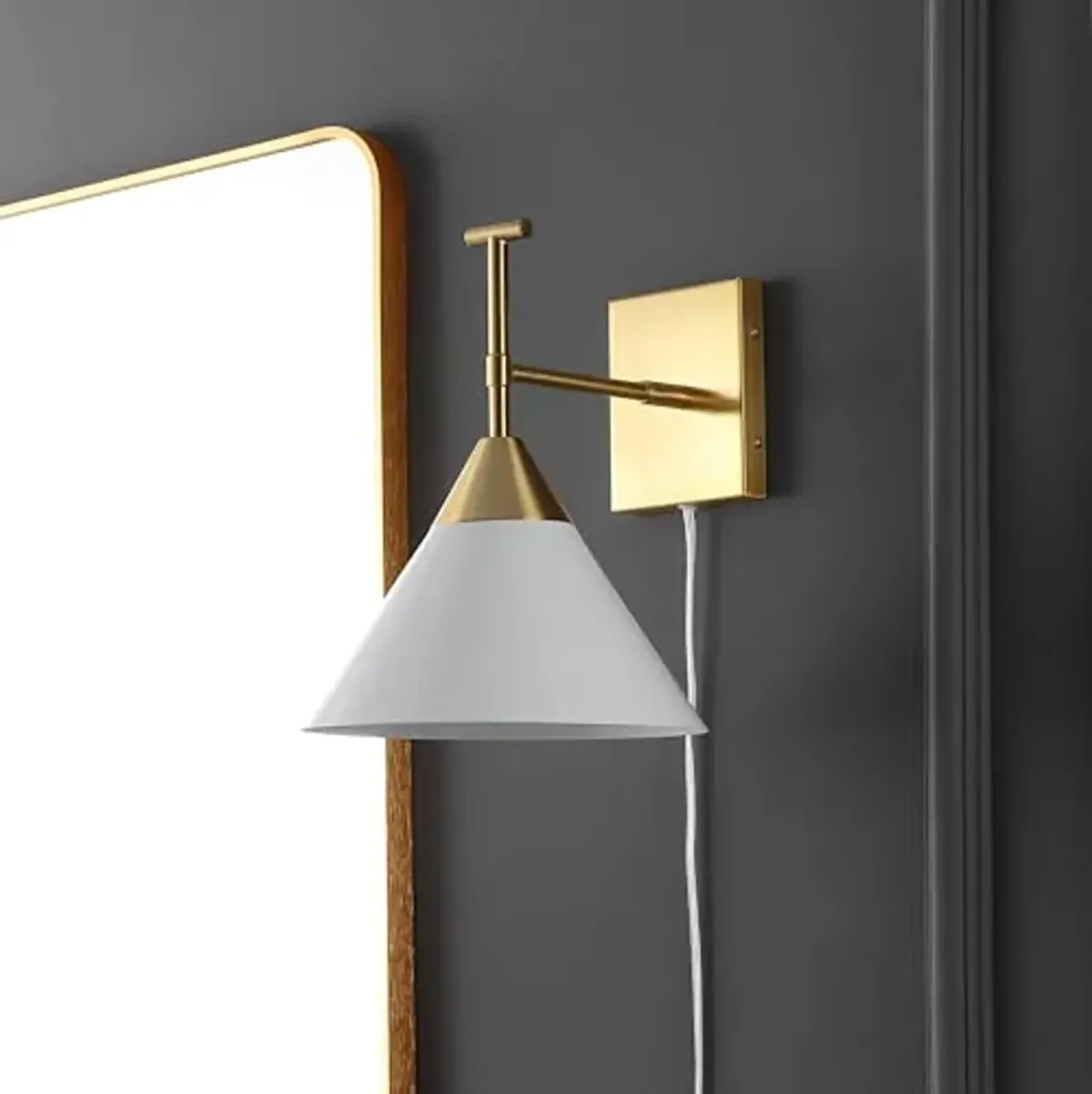 SAFAVIEH Lighting Collection Velezia Gold/White Downlight Wall Sconce Light Fixture (LED Bulb Included)