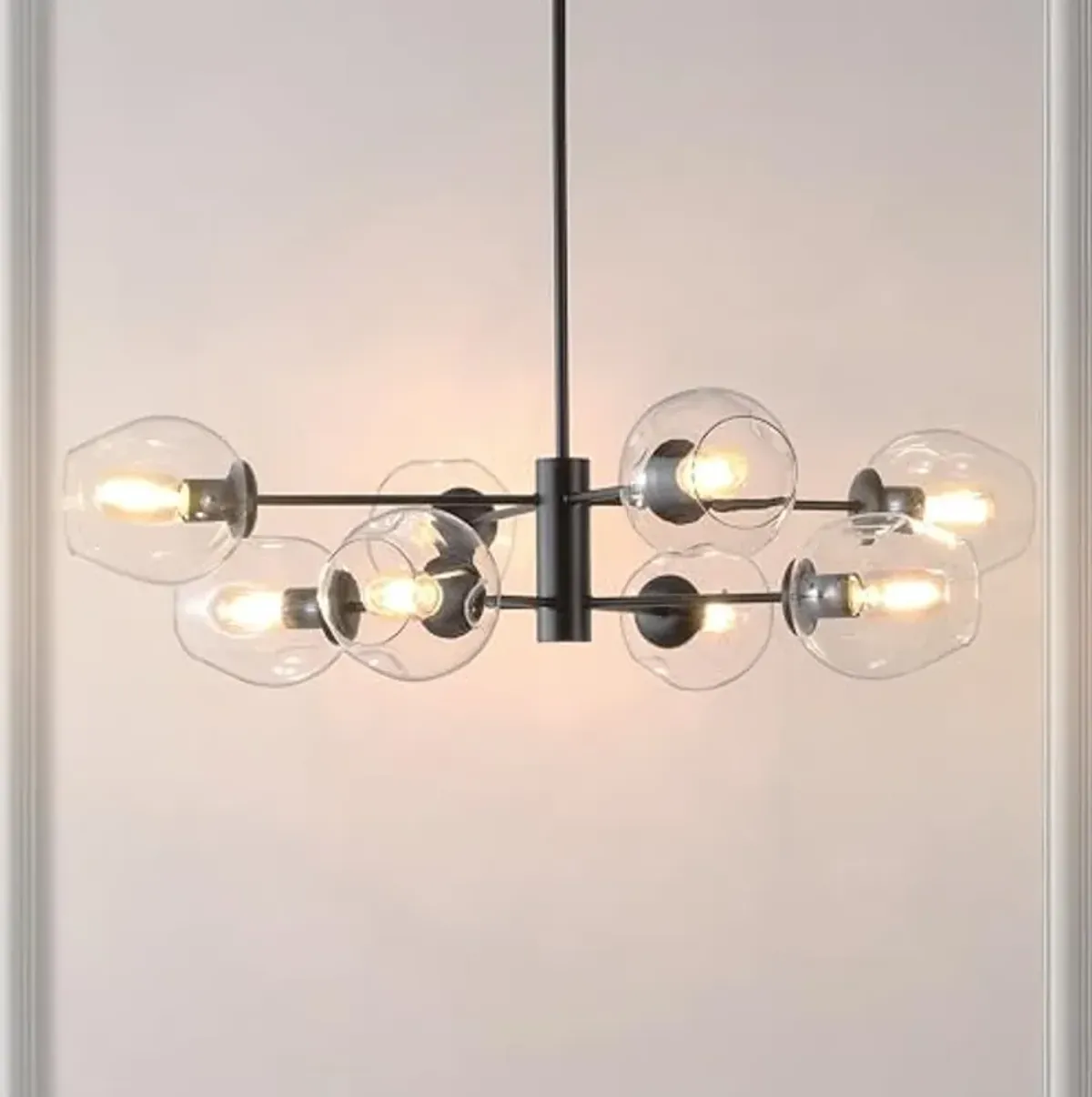 SAFAVIEH Lighting Collection Pythea Black/Clear 8-Light Hanging Adjustable Chandelier Light Fixture (LED Bulbs Included)