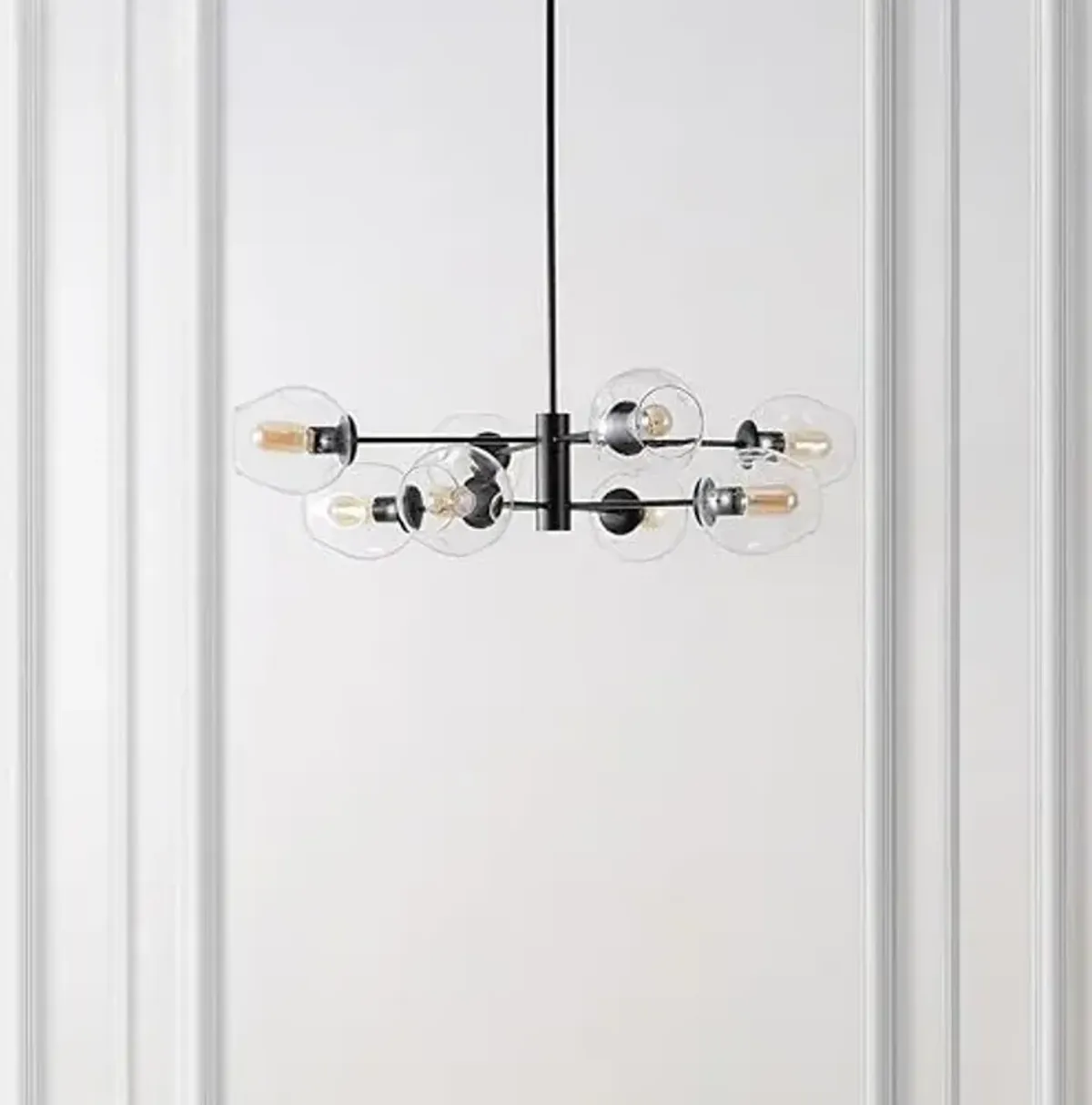 SAFAVIEH Lighting Collection Pythea Black/Clear 8-Light Hanging Adjustable Chandelier Light Fixture (LED Bulbs Included)
