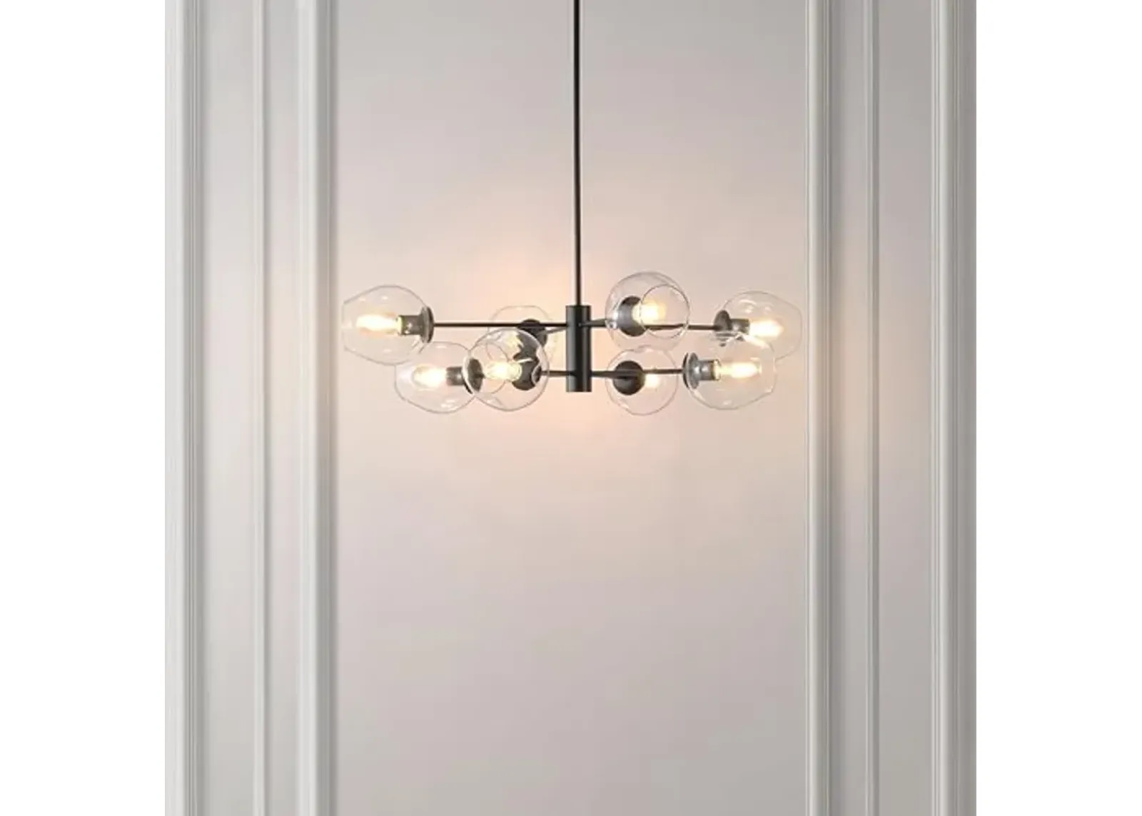 SAFAVIEH Lighting Collection Pythea Black/Clear 8-Light Hanging Adjustable Chandelier Light Fixture (LED Bulbs Included)