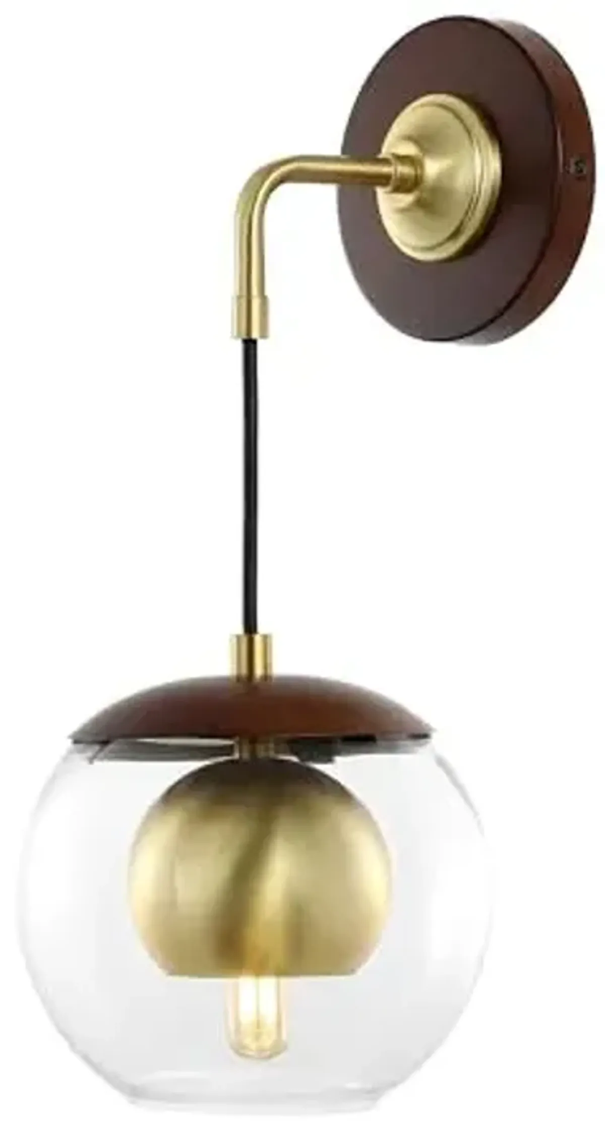 SAFAVIEH Lighting Collection Poloma Dark Walnut/Brass Wall Sconce Set of 2 Light Fixture (LED Bulbs Included)