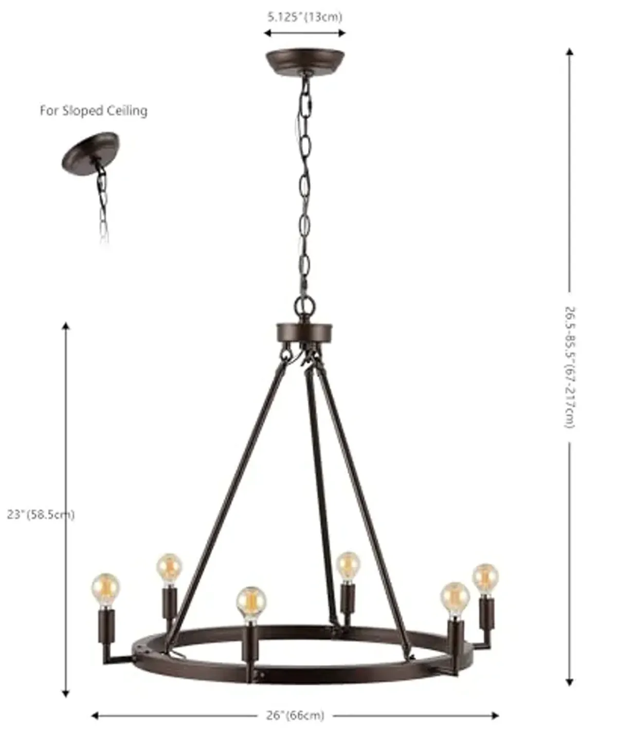 SAFAVIEH Lighting Collection Nevada Oil Rubbed Bronze 6-Light Round Wagon Wheel Hanging Adjustable Chandelier Light Fixture (LED Bulbs Included)