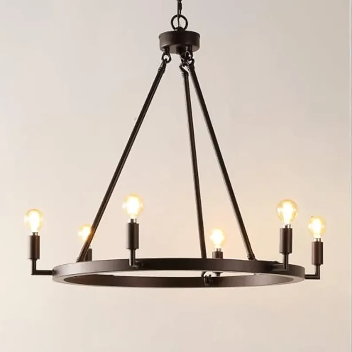 SAFAVIEH Lighting Collection Nevada Oil Rubbed Bronze 6-Light Round Wagon Wheel Hanging Adjustable Chandelier Light Fixture (LED Bulbs Included)