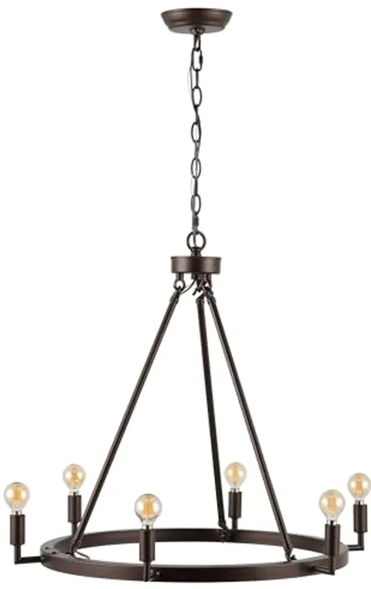 SAFAVIEH Lighting Collection Nevada Oil Rubbed Bronze 6-Light Round Wagon Wheel Hanging Adjustable Chandelier Light Fixture (LED Bulbs Included)