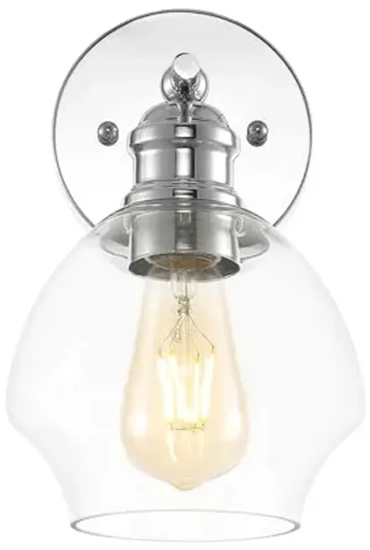 SAFAVIEH Lighting Collection Solynn Chrome/Clear Wall Sconce Set of 2 Light Fixture (LED Bulbs Included)