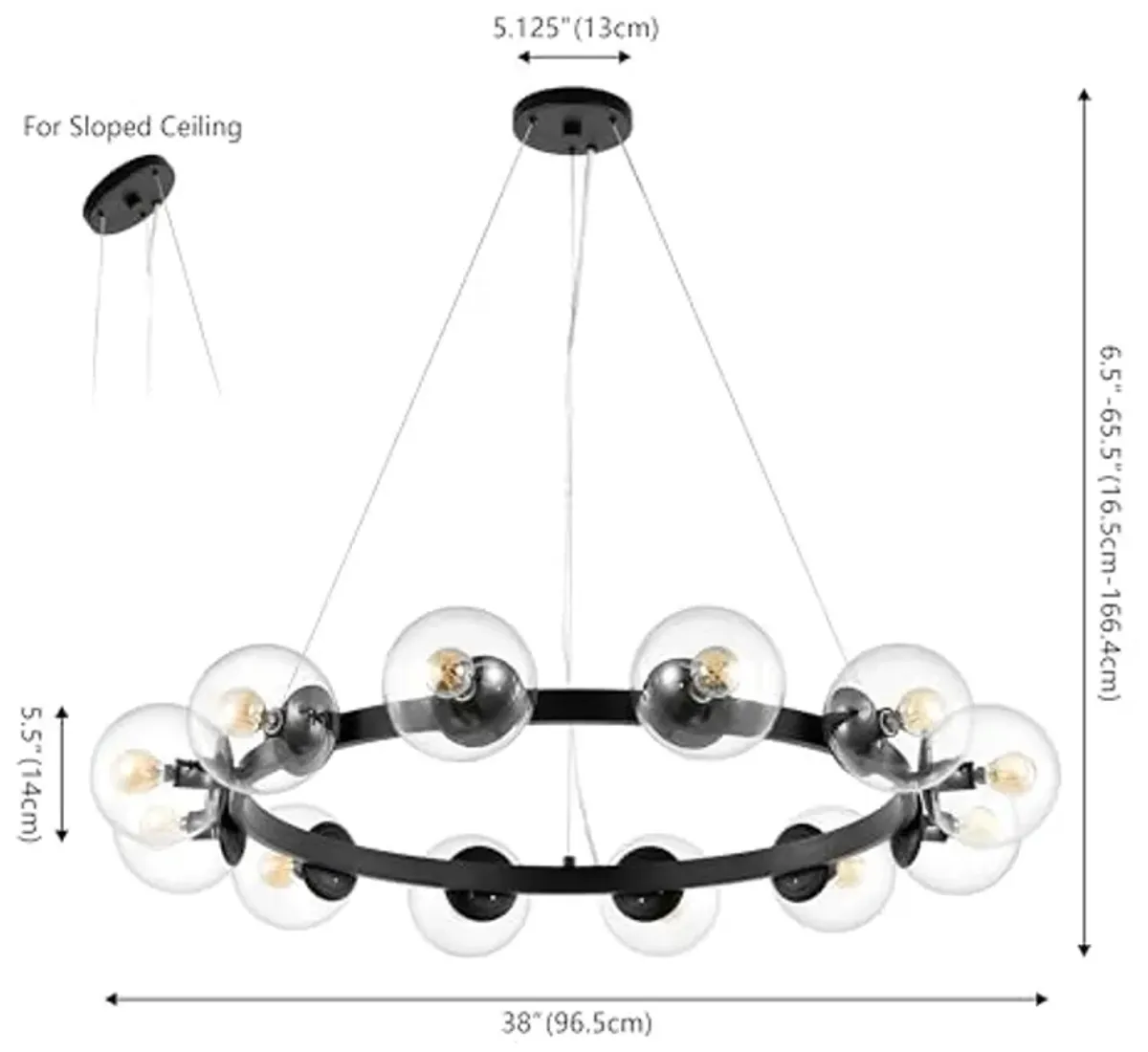 SAFAVIEH Lighting Collection Rylian Black 12-Light Round Hanging Adjustable Chandelier Light Fixture (LED Bulbs Included)