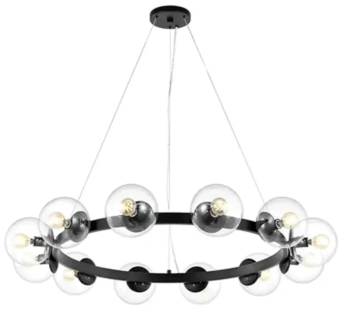 SAFAVIEH Lighting Collection Rylian Black 12-Light Round Hanging Adjustable Chandelier Light Fixture (LED Bulbs Included)
