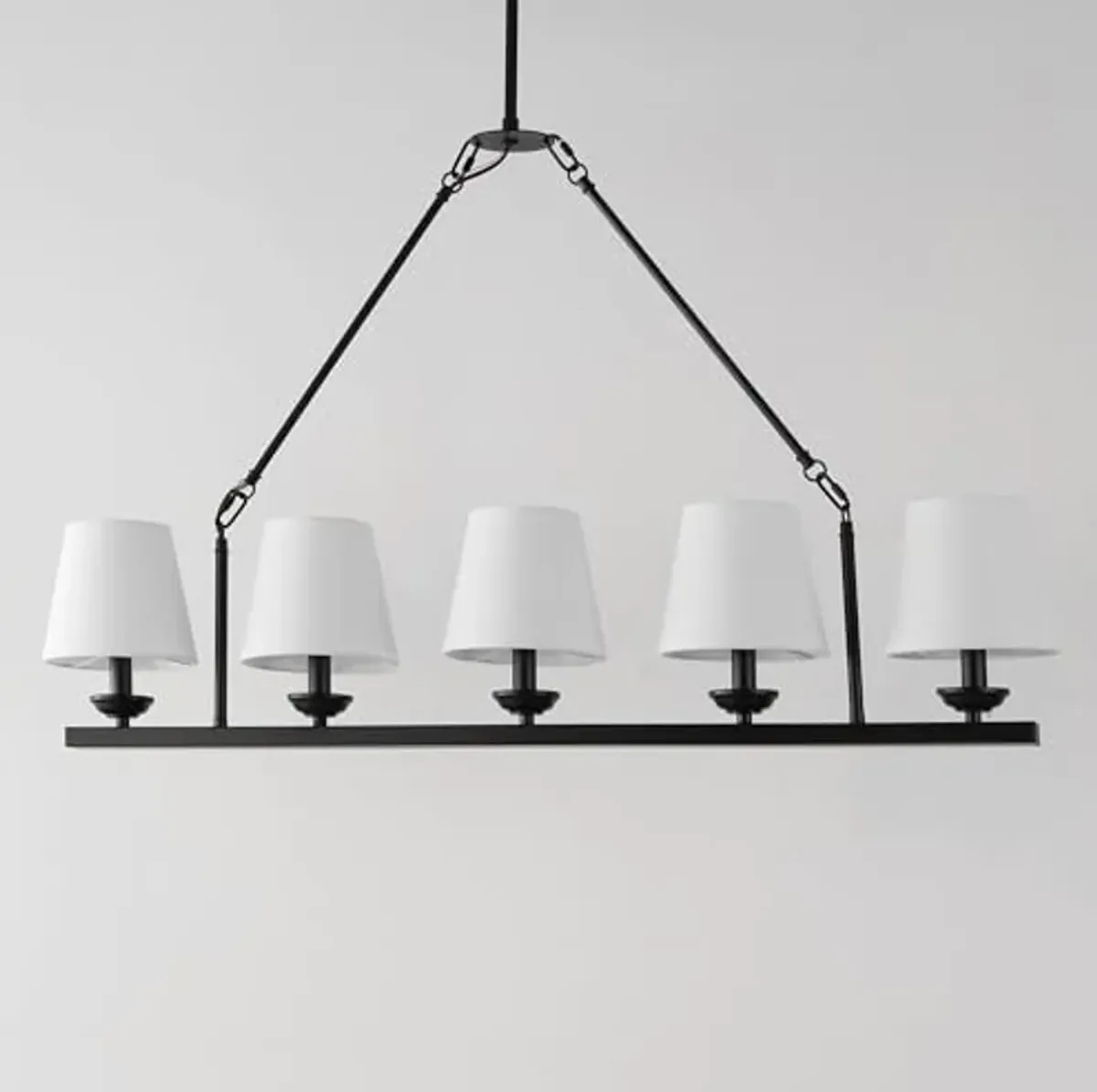 SAFAVIEH Lighting Collection Josphete Black/White Shade 5-Light Linear Adjustable Hanging Adjustable Chandelier Light Fixture