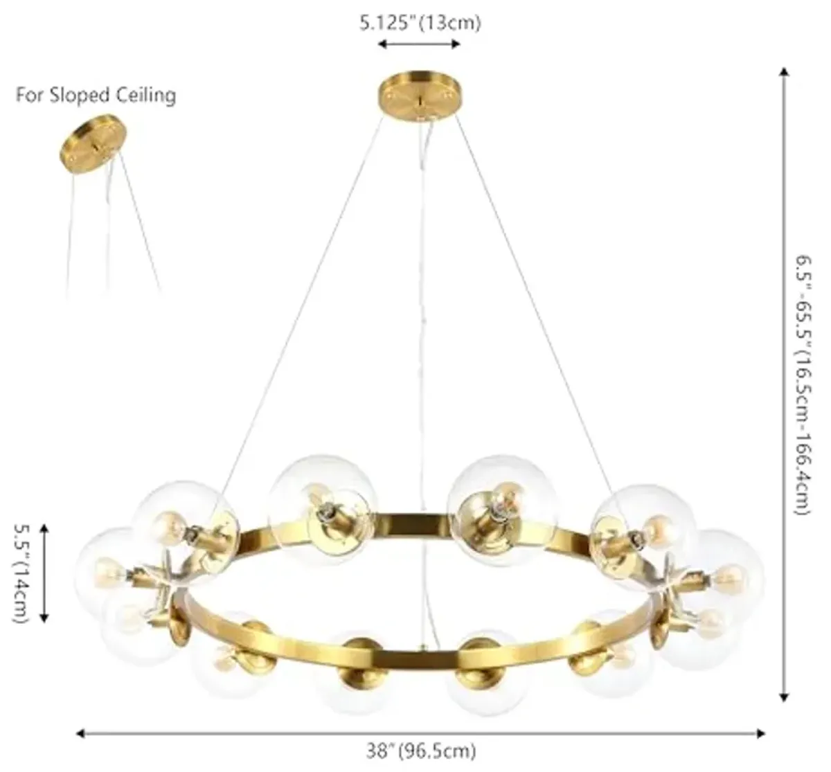 SAFAVIEH Lighting Collection Rylian Brass 12-Light Round Hanging Adjustable Chandelier Light Fixture (LED Bulbs Included)