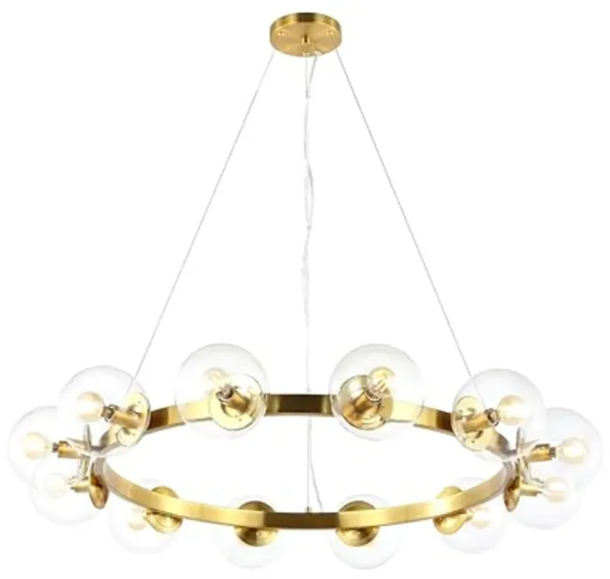 SAFAVIEH Lighting Collection Rylian Brass 12-Light Round Hanging Adjustable Chandelier Light Fixture (LED Bulbs Included)