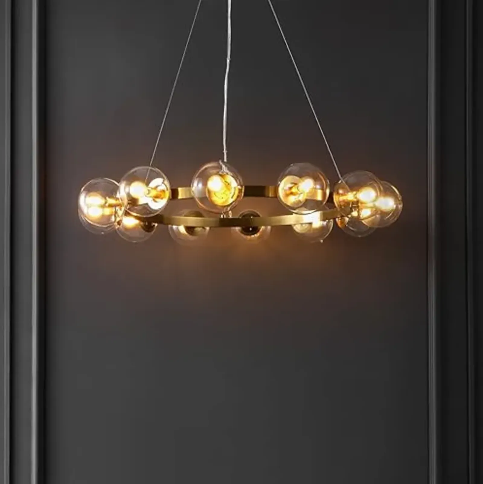 SAFAVIEH Lighting Collection Rylian Brass 12-Light Round Hanging Adjustable Chandelier Light Fixture (LED Bulbs Included)