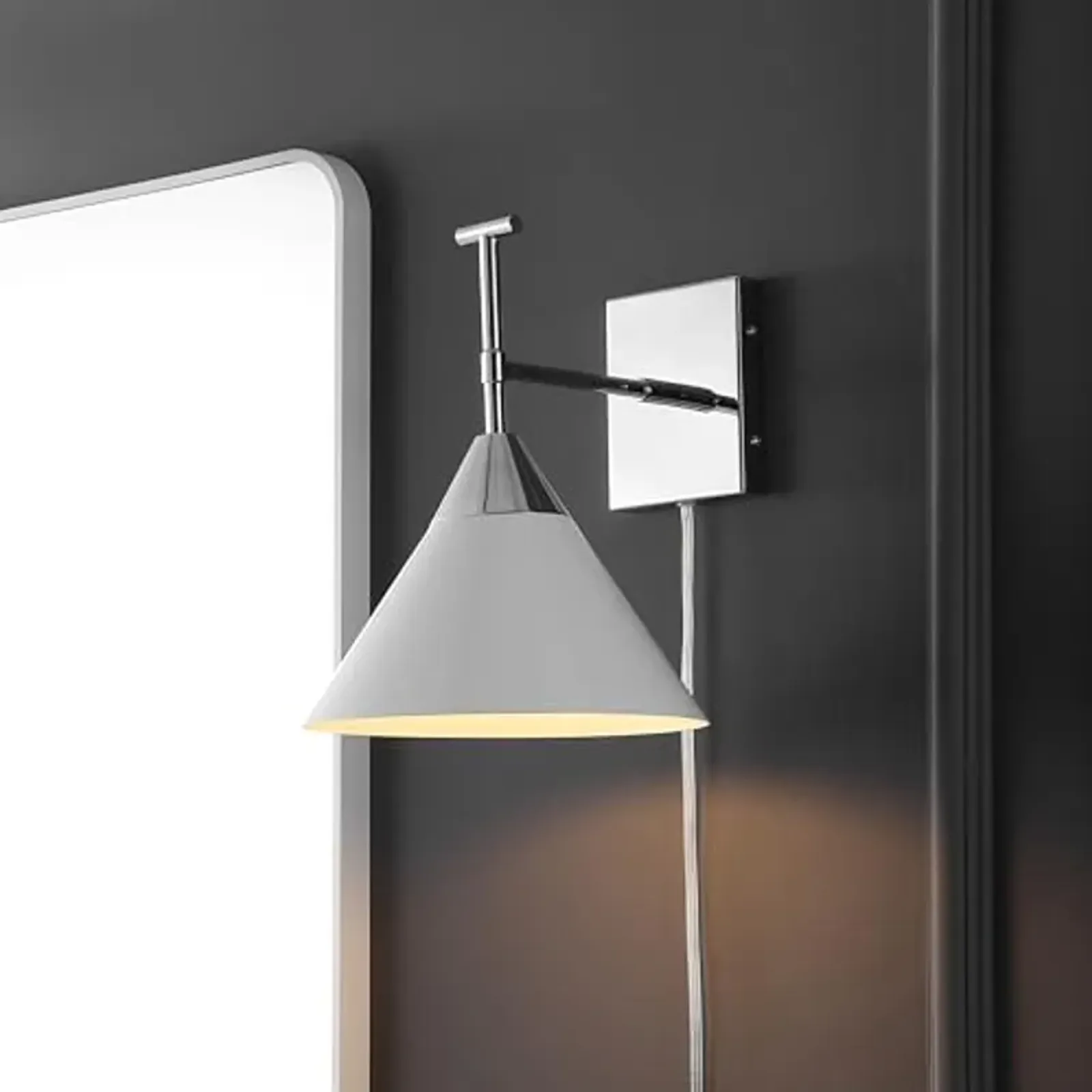 SAFAVIEH Lighting Collection Velezia Chrome/White Downlight Wall Sconce Light Fixture (LED Bulb Included)