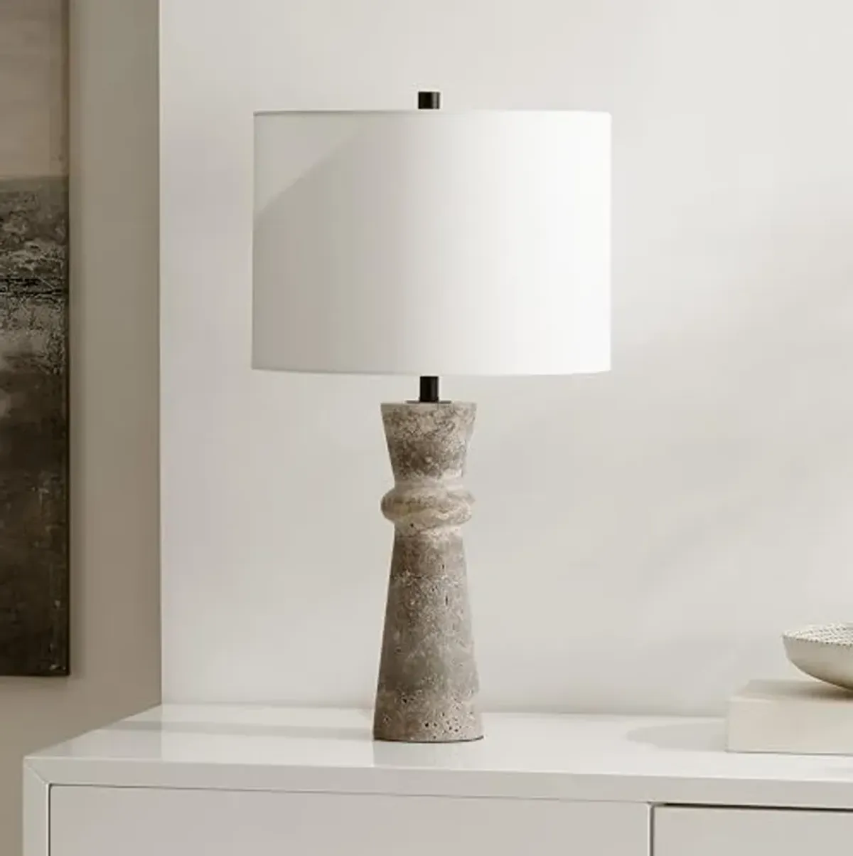 SAFAVIEH Lighting Collection Colette Grey Travertine 25-inch Table Lamp (LED Bulb Included)