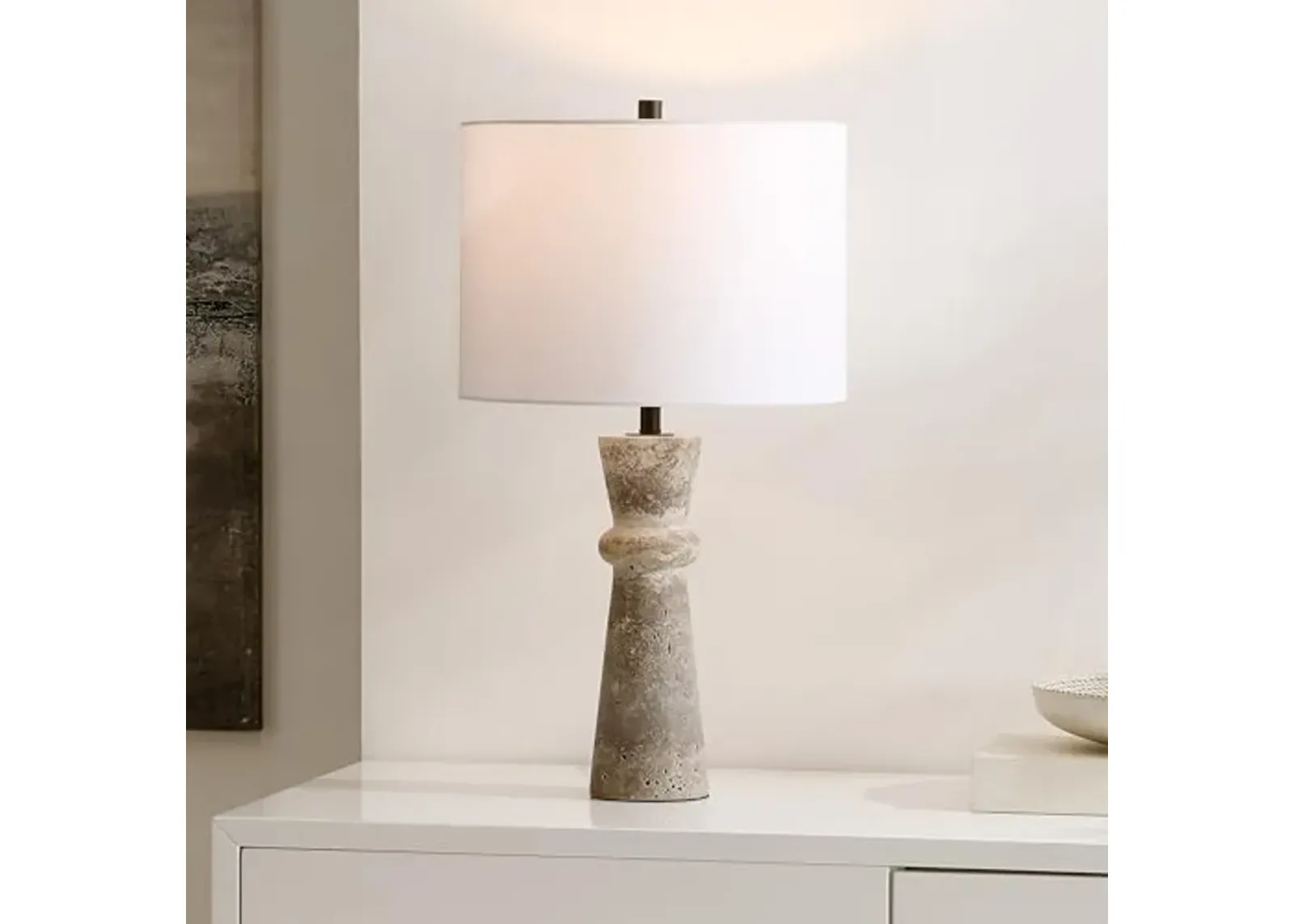 SAFAVIEH Lighting Collection Colette Grey Travertine 25-inch Table Lamp (LED Bulb Included)