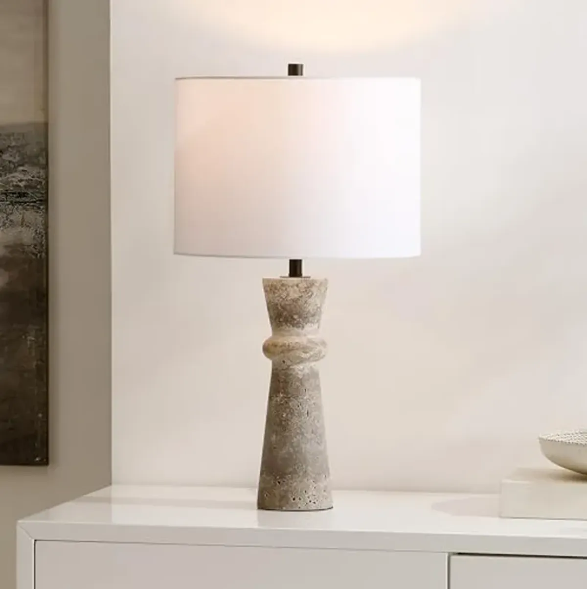 SAFAVIEH Lighting Collection Colette Grey Travertine 25-inch Table Lamp (LED Bulb Included)