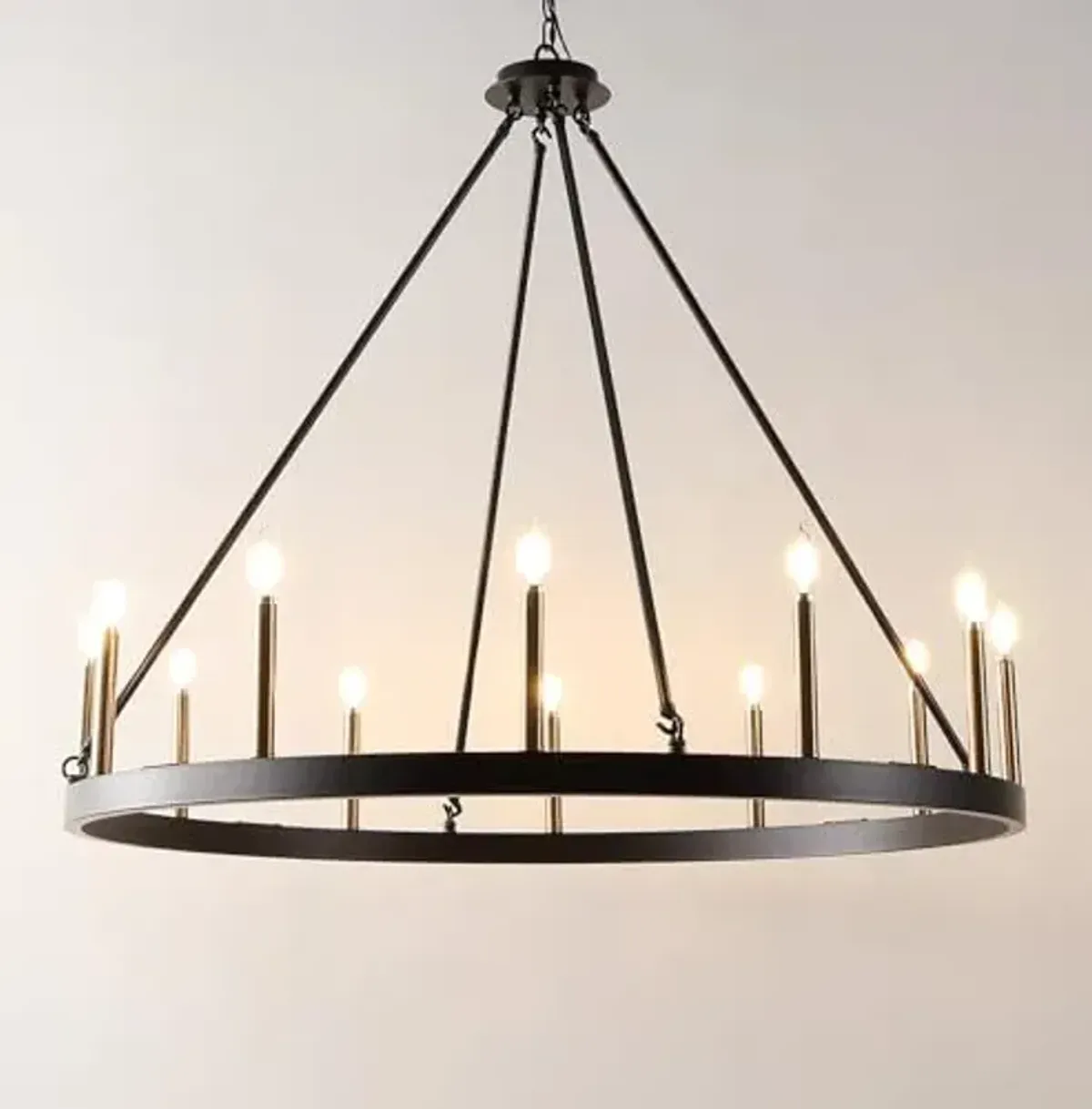 SAFAVIEH Lighting Collection Taelor Matte Black/Gold 12-Light Wagon Wheel Hanging Adjustable Chandelier Light Fixture (LED Bulbs Included)