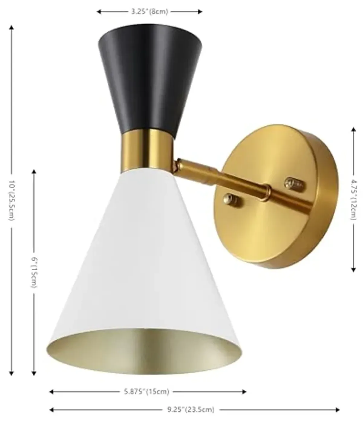 SAFAVIEH Lighting Collection Anoya White/Black/Brass Downlight Wall Sconce Set of 2 Light Fixture (LED Bulbs Included)