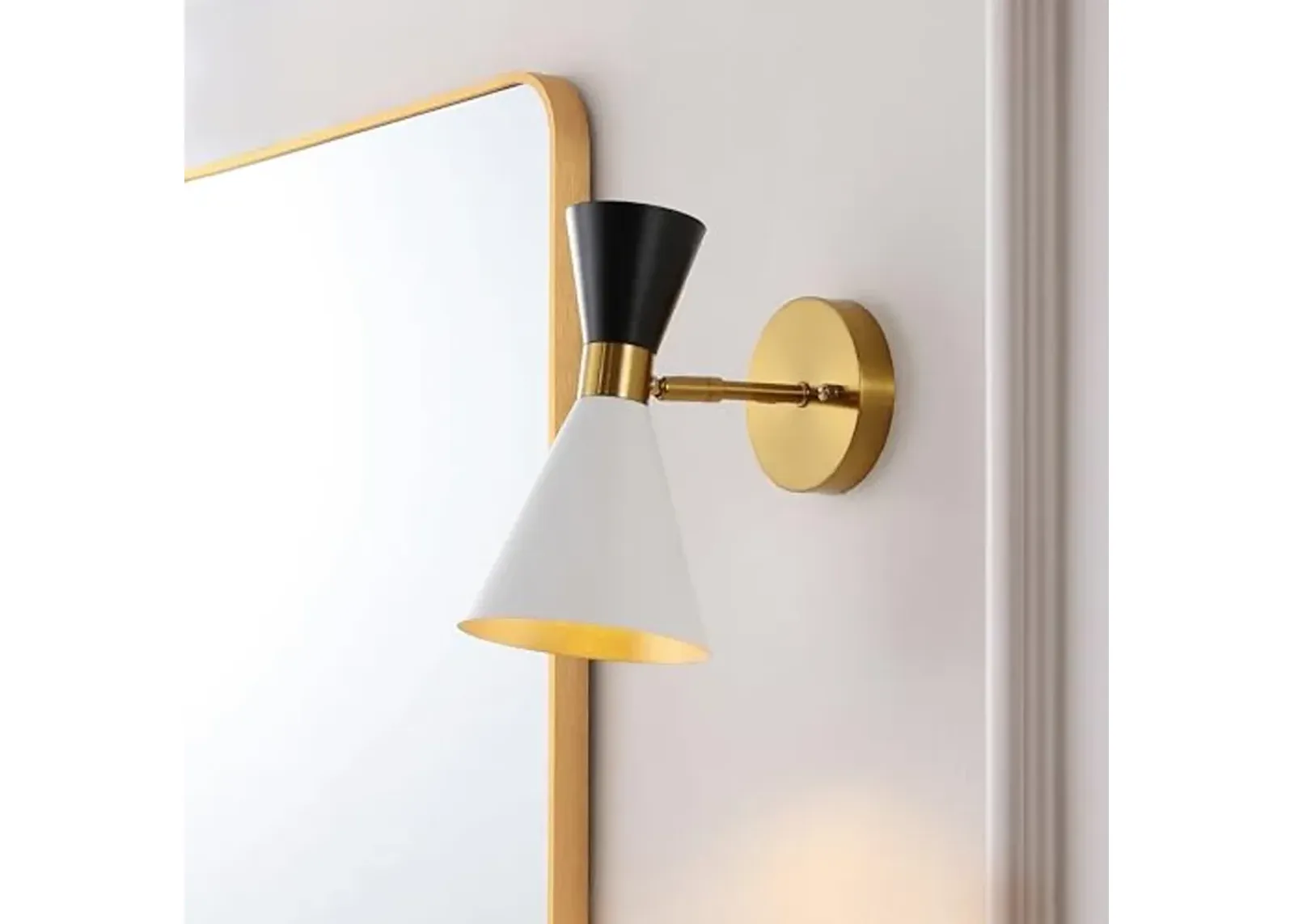 SAFAVIEH Lighting Collection Anoya White/Black/Brass Downlight Wall Sconce Set of 2 Light Fixture (LED Bulbs Included)