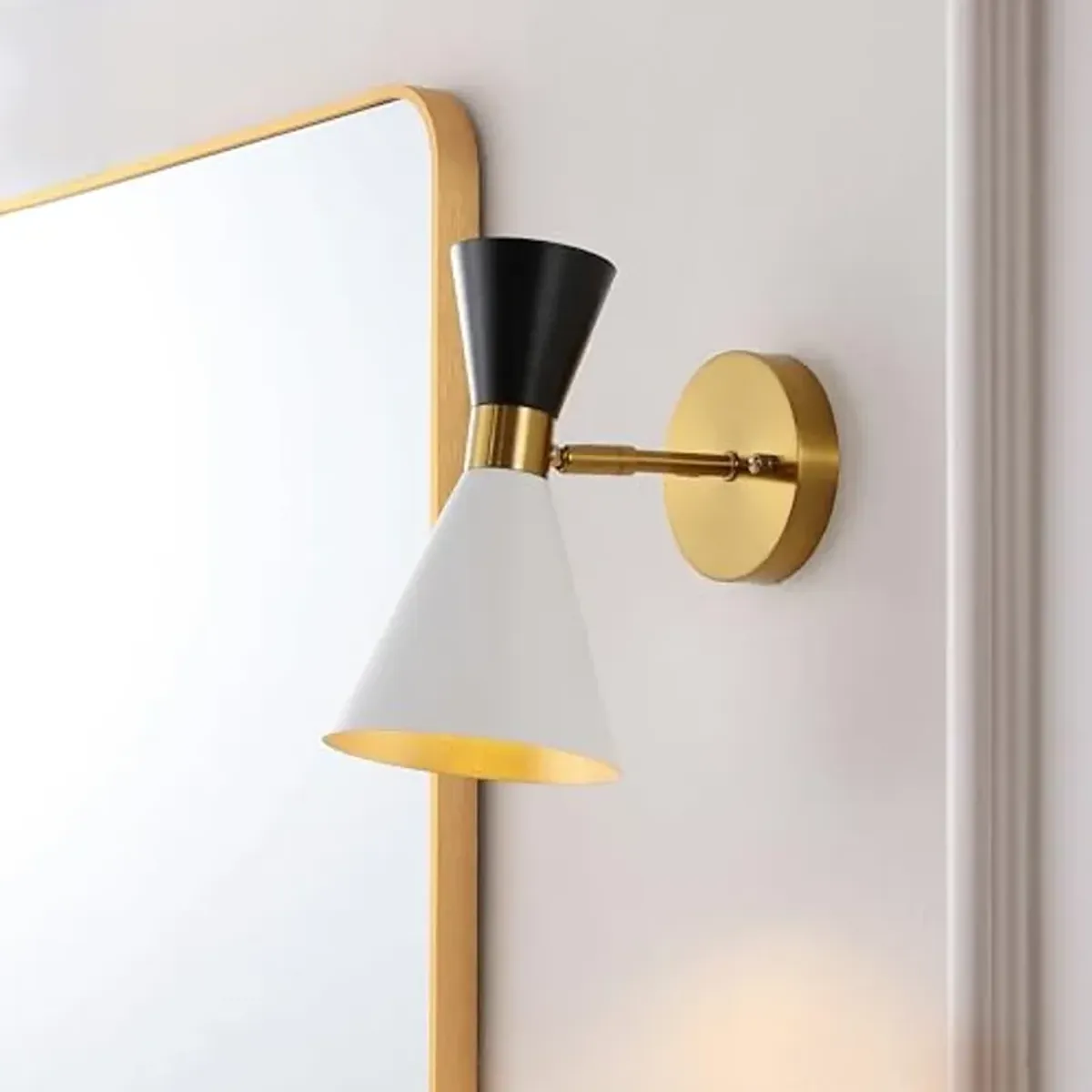 SAFAVIEH Lighting Collection Anoya White/Black/Brass Downlight Wall Sconce Set of 2 Light Fixture (LED Bulbs Included)