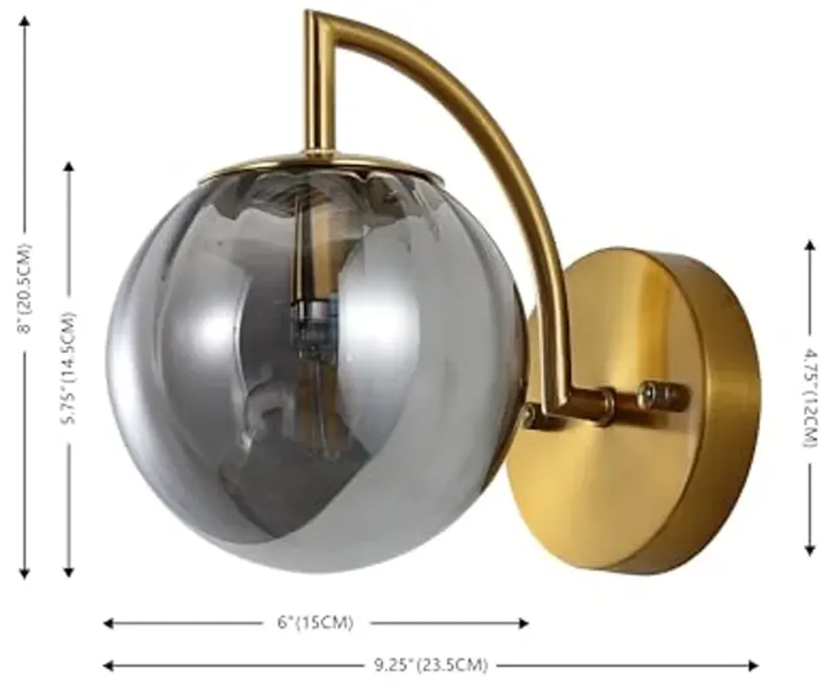 SAFAVIEH Lighting Collection Psylla Smoke Grey/Brass Wall Sconce Set of 2 Light Fixture (LED Bulbs Included)