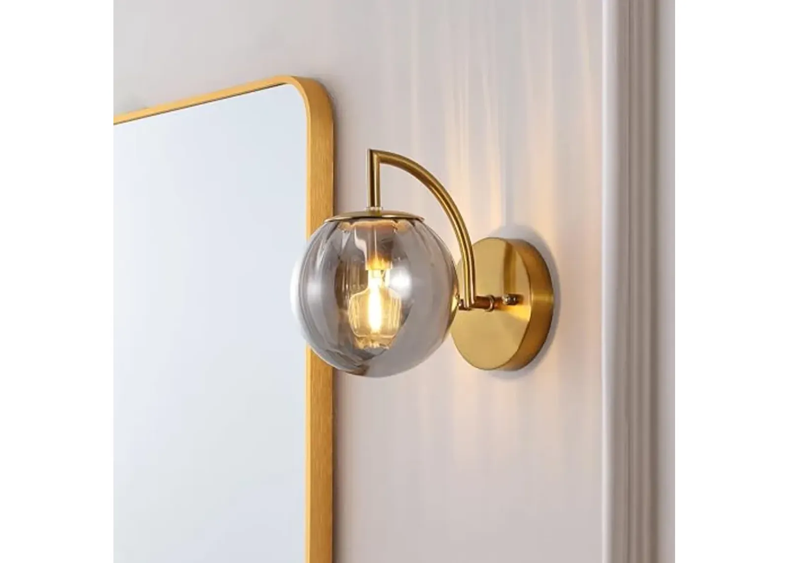 SAFAVIEH Lighting Collection Psylla Smoke Grey/Brass Wall Sconce Set of 2 Light Fixture (LED Bulbs Included)