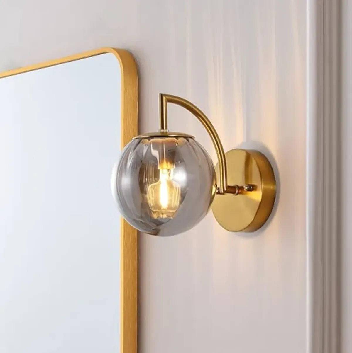 SAFAVIEH Lighting Collection Psylla Smoke Grey/Brass Wall Sconce Set of 2 Light Fixture (LED Bulbs Included)