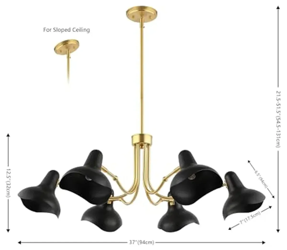 SAFAVIEH Lighting Collection Mykola Black/Brass Gold 6-Light Hanging Adjustable Chandelier Light Fixture (LED Bulbs Included)