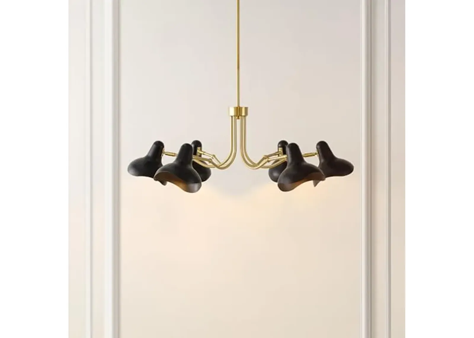 SAFAVIEH Lighting Collection Mykola Black/Brass Gold 6-Light Hanging Adjustable Chandelier Light Fixture (LED Bulbs Included)