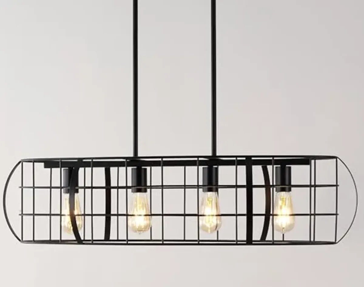 SAFAVIEH Lighting Collection Daxton Industrial Black Linear Cage 4-Light Hanging Adjustable Chandelier Light Fixture (LED Bulbs Included)