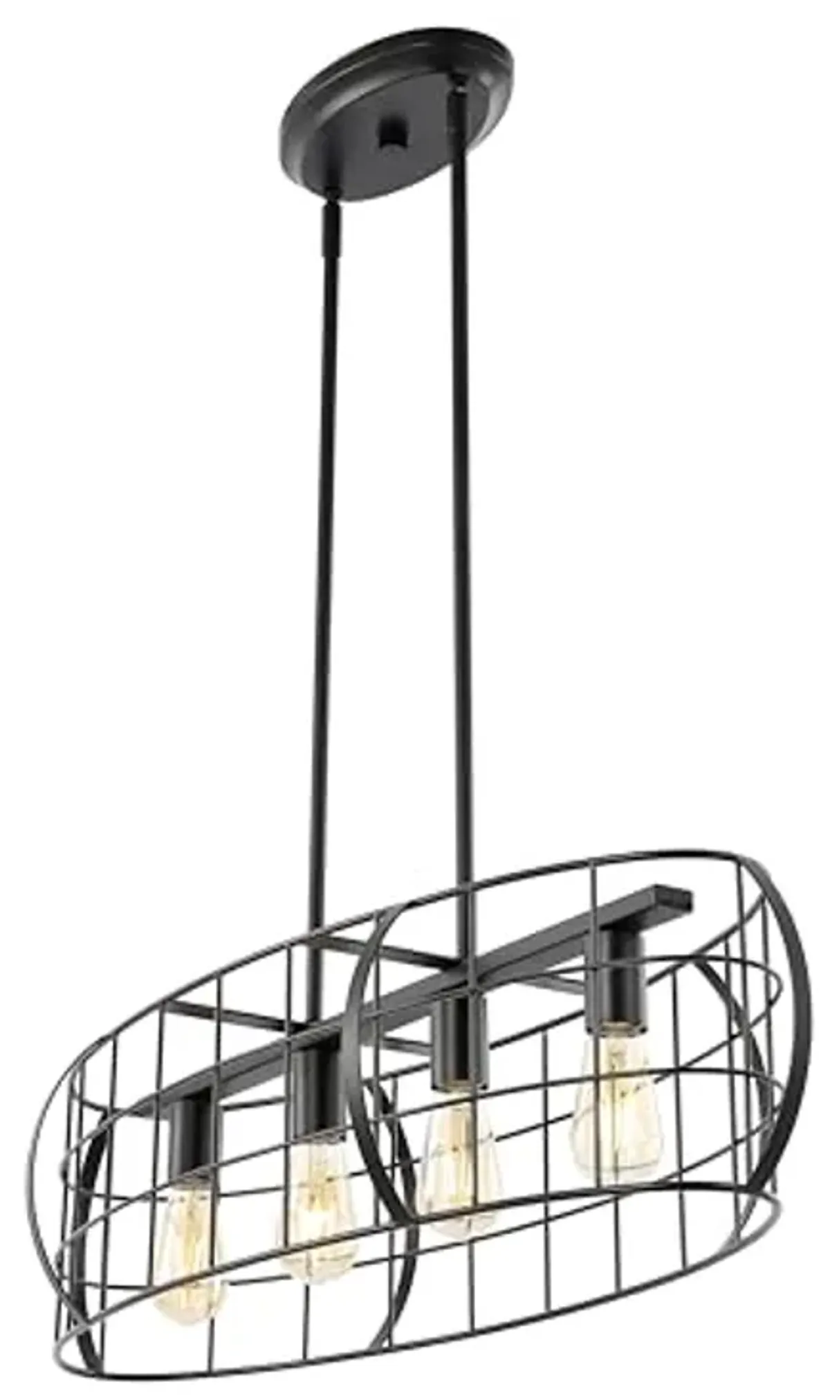 SAFAVIEH Lighting Collection Daxton Industrial Black Linear Cage 4-Light Hanging Adjustable Chandelier Light Fixture (LED Bulbs Included)