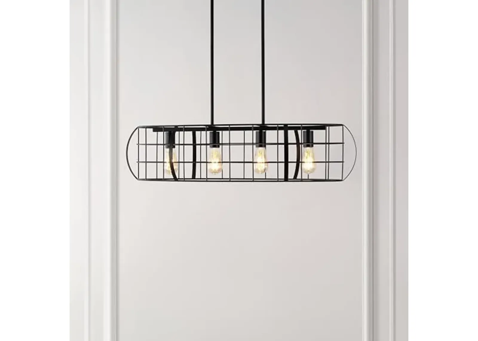 SAFAVIEH Lighting Collection Daxton Industrial Black Linear Cage 4-Light Hanging Adjustable Chandelier Light Fixture (LED Bulbs Included)