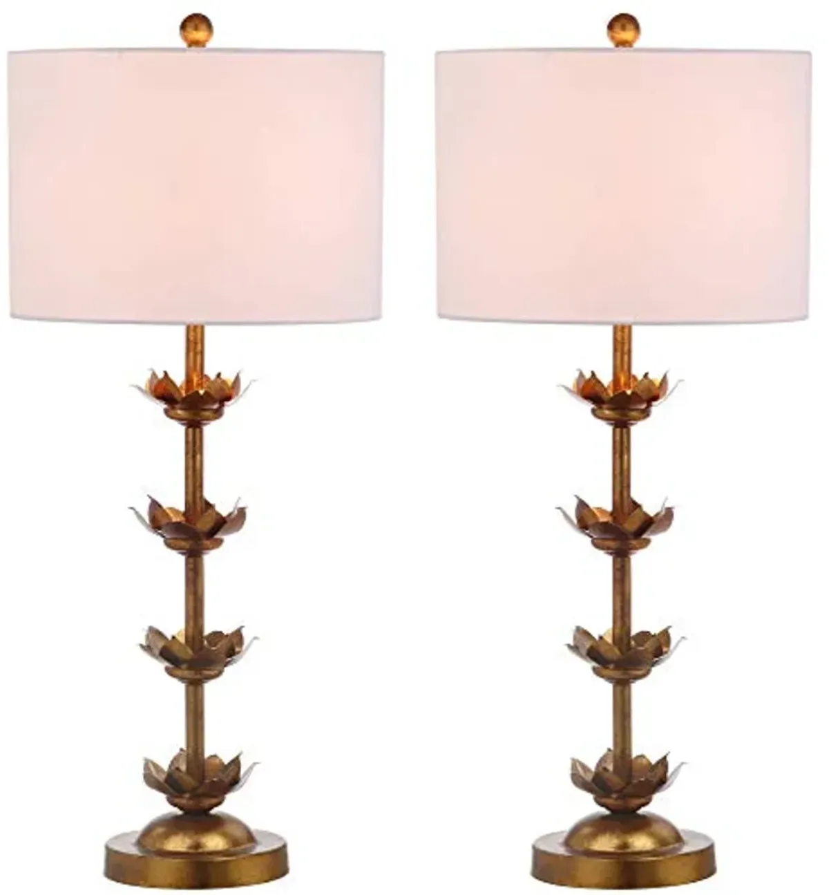 SAFAVIEH Lighting Collection Lani Leaf Antique Gold Table Lamp Set of 2 with USB Charging Port (LED Bulb Included)