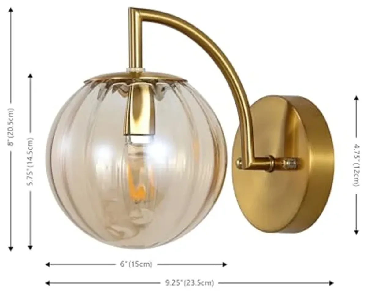 SAFAVIEH Lighting Collection Psylla Amber/Brass Wall Sconce Set of 2 Light Fixture (LED Bulbs Included)