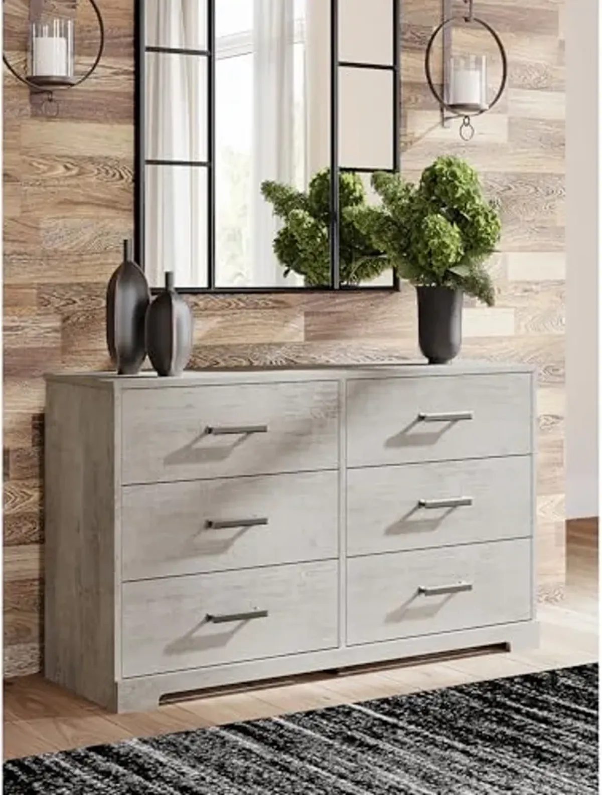 Signature Design by Ashley Shawburn 6 Drawer Modern Farmhouse Dresser, Whitewash